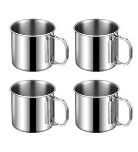 Çelik 4 Adet 330 ml. Katlanır Kulp Kahve Kamp Bardağı Fincanı cin573-4