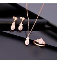 925 Ayar Gümüş Gül Kuvars Taşlı Set