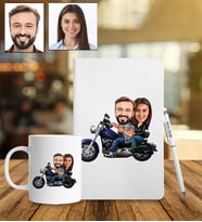 Kişiye Özel Motorcu Çift Tasarımlı Karikatür Defter Kalem Kupa Set 62