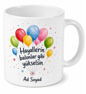 Balon Temalı Baskılı Kupa Bardak Hediye Doğum Günü Kutlama Porselen Kupa