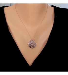 925 Ayar Gümüş Nal Yuvarlak Model Kolye, Pembe - Beyaz Taş