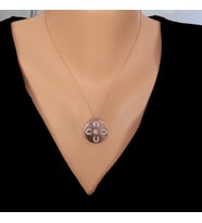 925 Ayar Gümüş Nal Yuvarlak Model Kolye, Pembe - Beyaz Taş