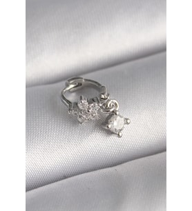 316L Çelik Gümüş Renk Zirkon Taşlı Çiçek Model Sallantı Detay Tragus Piercing - TJ-PR1311