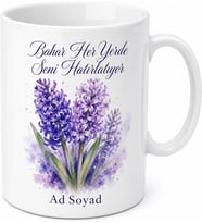 Sümbül Çizimli Bahar Kokulu Mor Tonlarında Hediye Kupa Bardak Porselen