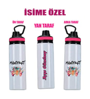 Manifest Çizim Baskılı İsime Özel Metal Suluk 800ml - Pembe