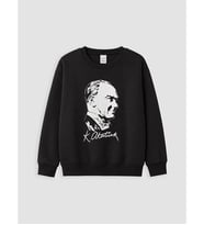 LCW Kids Siyah Atatürk Baskılı Kız Çocuk Kalın Sweatshirt
