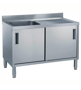 Electrolux Professional Dolaplı 1 Evyeli Tezgah, Evyesi (600x500 Mm), Damlalık Sağ Tarafta, 2 Kayar Kapılı, 1400 Mm MLA1416DXPN
