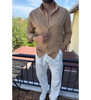 Tam Kalıp Bürümcük Kumaş Gömlek Zümrüt Vizon