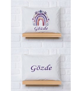 Pia Baby Premium %100 Pamuk İkili İsim Yazılı Kız Bebek Yastık Kılıfı – 35x45 cm Organik Baskı 5062-13 (Ekru)