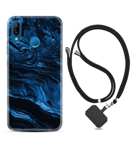 Huawei P20 Lite Mate 10 20 Lite Pro P40 Lite KılıfBoyun Askılı Silikon Blue MArble 1379