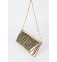 Kadın Croco Gold Zarf Tasarım 2 Bölmeli Mini Zincir Askılı Çıt Çıt Kapama Clutch Ve El Çantası