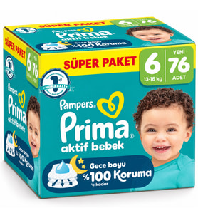 Prima Aktif Bebek Bebek Bezi 6 Beden 13-18 KG Extra Large 76 Adet Süper Ekonomik Pk