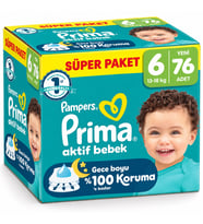 Prima Aktif Bebek Bebek Bezi 6 Beden 13-18 KG Extra Large 76 Adet Süper Ekonomik Pk