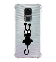 Xiaomi Redmi Note 9 Köşe Korumalı Antişok Kapak Çizgi Kedi Tasarımlı Şeffaf Silikon Kılıf
