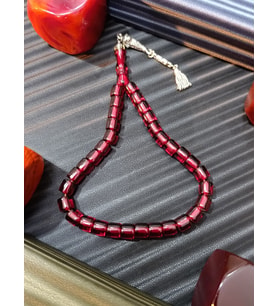 Çubuk Kehribar Tesbih – Derin Bordo (Çok Renkli)