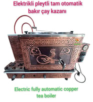 3 Gözlü Tam Otomatik Bakır Çay Kazanı özel Çift Türk Bayraklı ve Osmanlı Tuğra Model Elektrikli Pleytli çay makinesi Çay semaveri