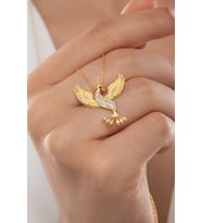 925 Ayar Gümüş Gold Anka Kuşu Kadın Kolye