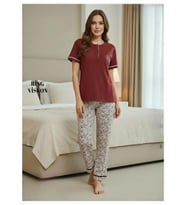 Mihra Kadın Ring Viskon Düğmeli Yaka Kısa Kol Likralı Pijama Takımı 40112BO - 1 Adet