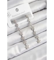 Pirinç Zirkon Taşlı Sallantılı Yıldız Model Gümüş Renk Kadın Küpe 5886 - SSSSSS3714-126