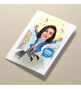 Kişiye Özel Mutlu Kadın Öğretmen Karikatürlü Tebrik Kartı
