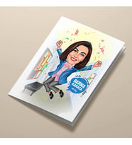 Kişiye Özel Mutlu Kadın Öğretmen Karikatürlü Tebrik Kartı