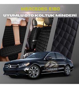 Mercedes E180 Siyah Renk Tay Tüyü Cepli & Terletmez Sırtlı Oto Koltuk Minder Seti - Koltuk Koruma Kılıfı (ÖN & ARKA TAM SET)