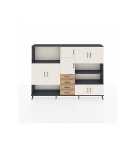 Arges Dolap 9 Raflı 4 Çekmeceli 8 Kapaklı 220x30x163 Antrasit-Aytaşı/Çam