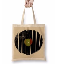 Retro Müzik Plak Bez Çanta Uzun Saplı