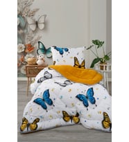 ETE HOMETEX TEK KİŞİLİK LÜX WELSOFT YORGAN SETİ KELEBEK HARDAL155X215CM 8696474232008