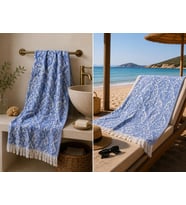 Ege Esintisi Saray Jakarlı Çift Yüzlü Peştemal - Mavi - %100 Pamuk 100x180 cm Plaj, Havuz ve Hamam Peştemali