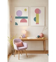 Modern Pastel Geometrik 2’li Ahşap Çerçeveli Tablo Seti