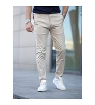 Slim Fit Chino Keten Pantolon (Krem)