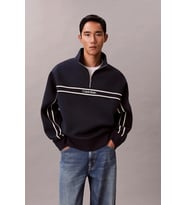 Calvin Klein Uzun Kollu Pamuklu Spacer Çizgili Fitilli Yarım Fermuarlı Erkek Lacivert Sweatshirt LV0