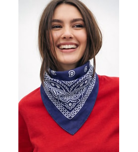 Kadın Etnik Desenli %100 Pamuk Bandana Fular Çok Amaçlı Saç Boyun Bilek Aksesuar (Lacivert)