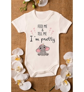 Kız Ekru Bebek I'm Pretty Baskılı Çıtçıtlı Body 5009