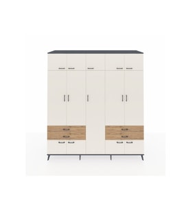 Kronos Dolap 12 Raflı 4 Çekmeceli 2 Askılı 220x59x243 Antrasit-Aytaşı/Çam