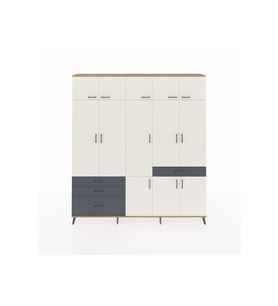 Arges Dolap 8 Raflı 4 Çekmeceli 3 Askılı 220x30x243 Çam-Aytaşı/Antrasit