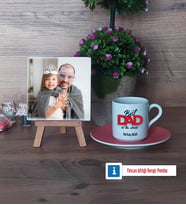 Babaya Hediye Fotoğraflı Dekoratif Taş, Ahşap Altlıklı Türk Kahvesi Fincanı Hediye Babaya Doğum Günü Hediyesi (Model 6)