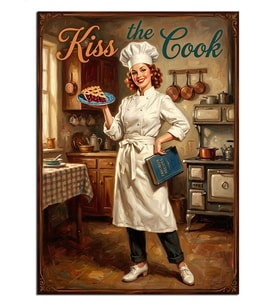 Kiss The Cook Aşçı Kadın Dekoratif Kanvas - Mdf Ahşap Tablo