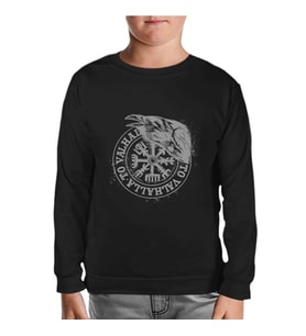 Crow with Vallaha Viking Sign Siyah Çocuk Sweatshirt