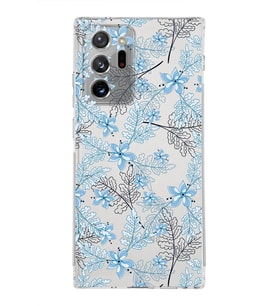 Samsung Galaxy Note 20 Ultra Kamera Korumalı Kapak Floral Mavi Tasarımlı  Şeffaf Kılıf