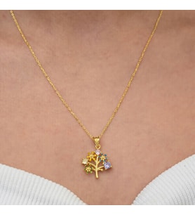 Gold Hayatağacı  Zirkon Taşlı 925 Ayar Gümüş Kadın Kolye