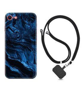 Apple iPhone 5 6 7 8 Plus Se XR Kılıf Boyun Askılı Silikon Blue MArble 1379