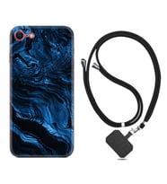 Apple iPhone 5 6 7 8 Plus Se XR Kılıf Boyun Askılı Silikon Blue MArble 1379