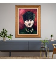 Altın Varaklı Çerçeveli Paspartulu Atatürk Tablo DC0916 (Gold)