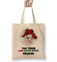 Yılbaşı Yeni Yıl Konseptli Mutlu Yıllar Hediye 08 Bez Çanta Uzun Saplı