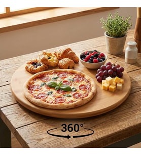 35 cm Dönerli Bambu Yuvarlak Sunum Tepsisi, 360 Derece Dönebilen Pizza ve Kahvaltı Sunum Tepsisi, Pizza Servis, Börek Servis, Peynir ve Atıştırmalık Sunumu İçin Bambu Döner Tepsi (3535DNR)