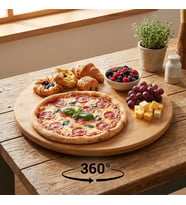 35 cm Dönerli Bambu Yuvarlak Sunum Tepsisi, 360 Derece Dönebilen Pizza ve Kahvaltı Sunum Tepsisi, Pizza Servis, Börek Servis, Peynir ve Atıştırmalık Sunumu İçin Bambu Döner Tepsi (3535DNR)