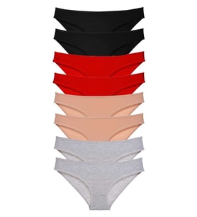 8 adet Süper Eko Set Likralı Kadın Slip Külot Siyah Kırmızı Ten Gri