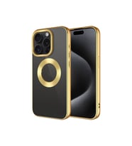 Apple iPhone 15 Pro Max Uyumlu Kılıf Tek Kamera Çerçeveli Logo Gösteren Zore Omega Kapak (Gold)